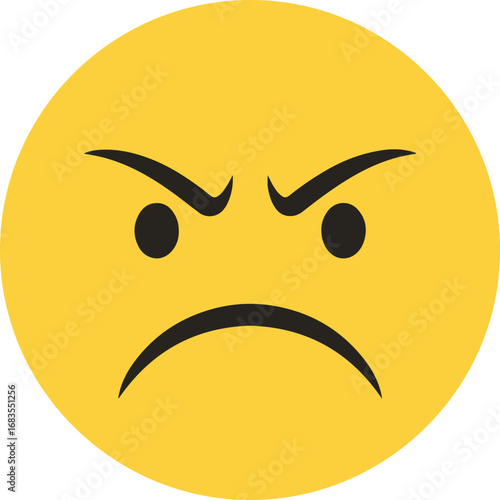This illustration depicts a classic angry emoji, a yellow circle with furrowed brows and a downturned mouth.