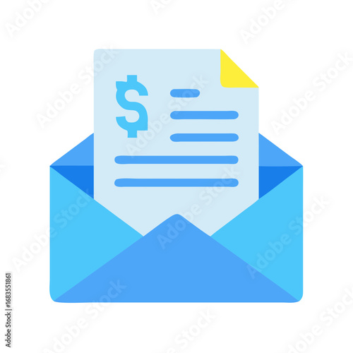 Invoice in open envelope against black background illustration