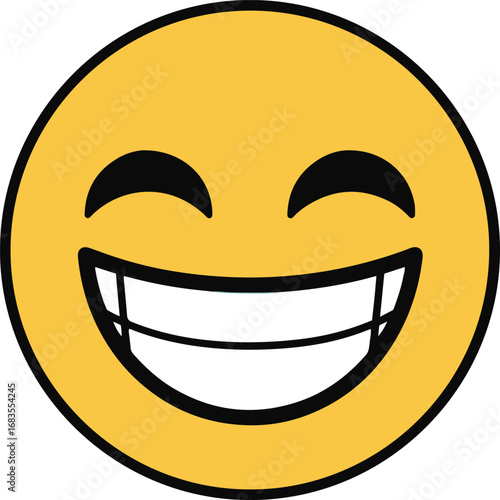 A vibrant pixel art rendition of a smiling emoticon. The cheerful yellow face boasts a wide, toothy grin, conveying pure joy and positive energy. 