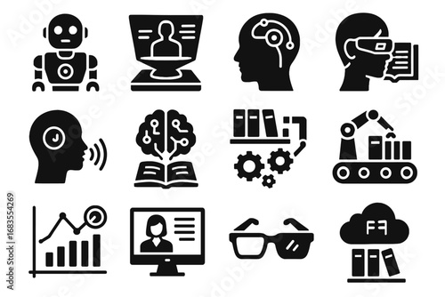 Ai vector augmented analytics reality librarian icon shelves virtual smart display assistant
