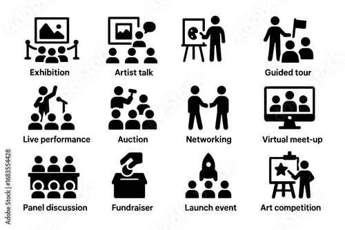 Icon event panel performance workshop artist virtual guided talk competition vector gallery