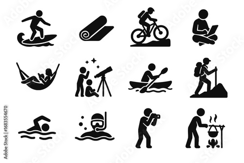 Reading stargazing surfing icon vector nomad biking digital icons snorkeling cooking mat
