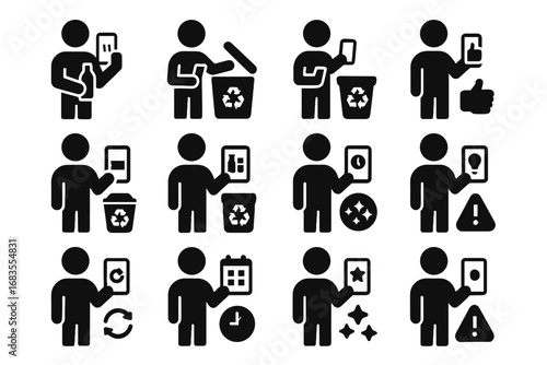 Reporting feedback scheduling history tips points recycling opening smart waste vector icons