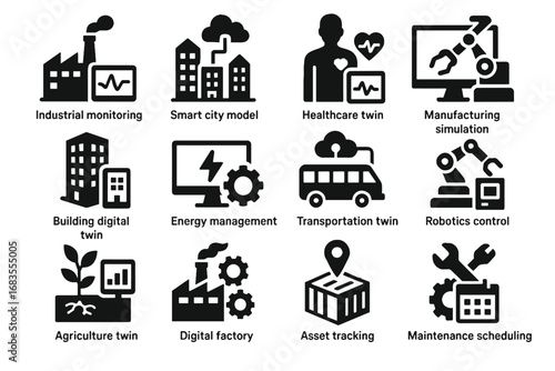 Digital monitoring virtual asset smart control industrial agriculture vector twin icon