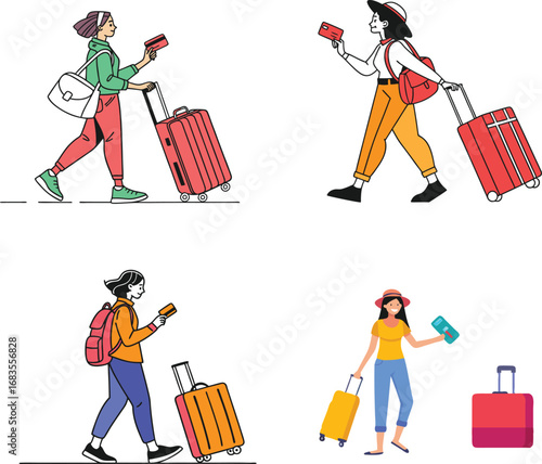 Travelers with luggage and tickets ready to begin their adventure