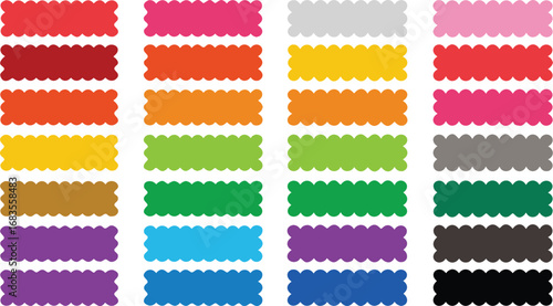 Collection of colorful scalloped edge ribbon banners in a rainbow of vibrant hues and shades