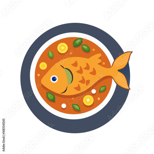 Stylized orange fish in bowl cartoon graphic design image