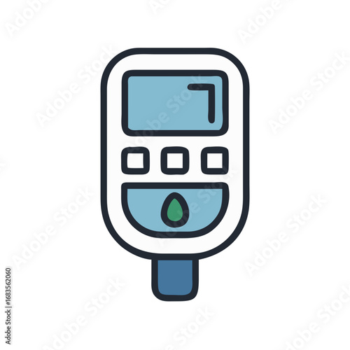 Isolated cartoon style glucose meter on black background