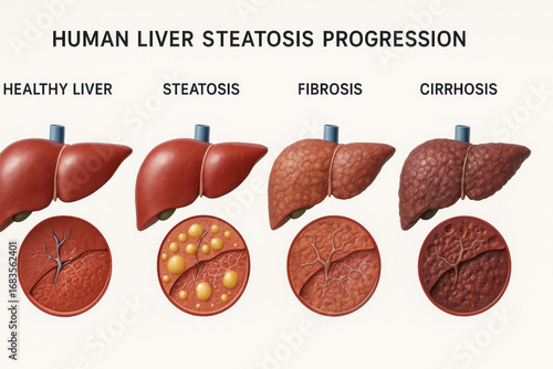 Human Liver Steatosis Progression Stages Illustration