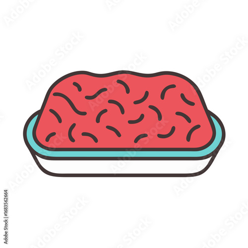 Stylized ground meat in a dish on black background