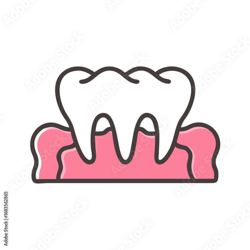 Tooth in gum line illustration for dentistry or medical