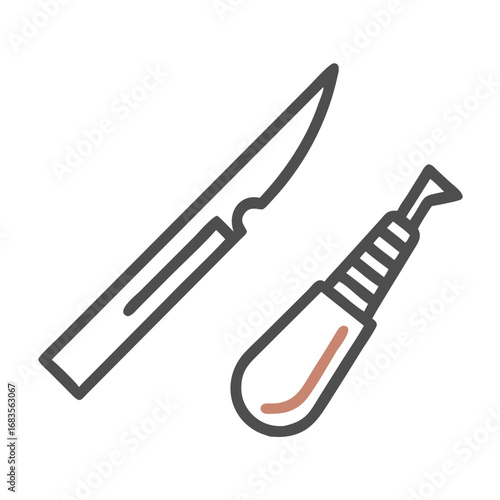 Surgical scalpel and blade vector line drawing illustration