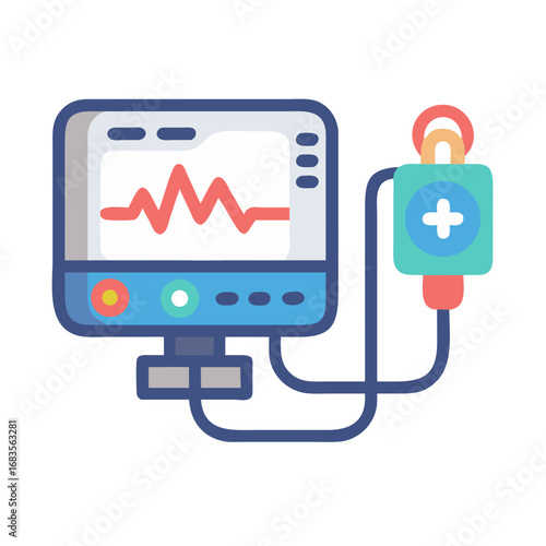 Medical monitor with heartbeat trace and IV drip equipment