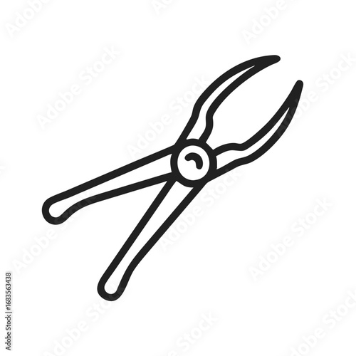 Minimalist pliers outline on black background, tool icon