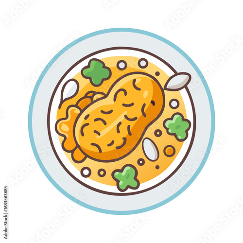 Top view of cartoon style tempura bowl illustration