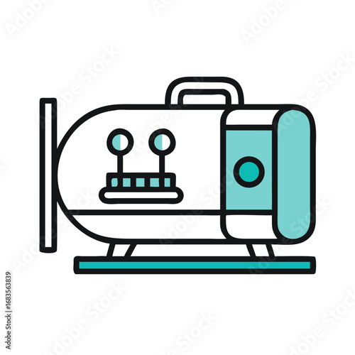 Stylized air compressor in flat design against black background