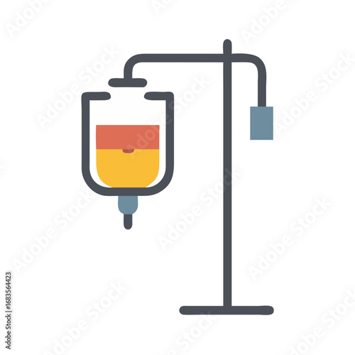 Stylized medical IV drip bag on stand icon graphic