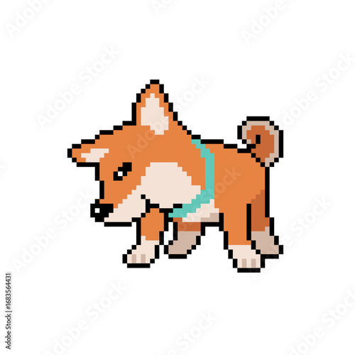 Pixel art a cute shiba inu dog vector in retro style