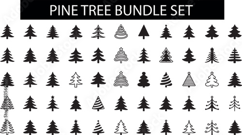 silhouette set of christmas pine tree design vector isolated
