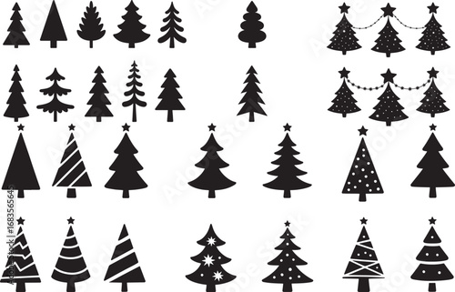 Silhouettes of Pine and Fir Trees in a Natural Forest Setting – Vector Design	