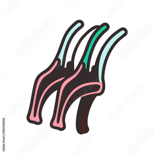 Minimalist depiction of stylized ribs against a black background
