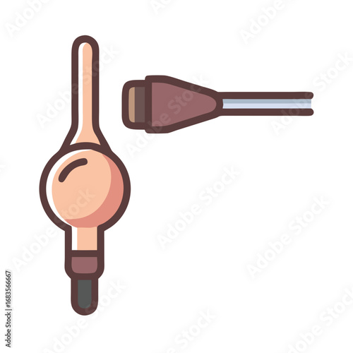 Illustration of Otoscope and light source on black backdrop