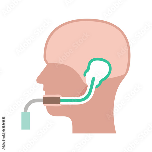 Flat illustration of hearing aid inserted in human ear