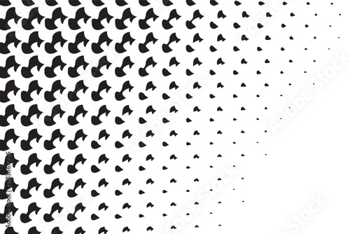 Abstract black and white halftone pattern with a gradient transition from dense dots to sparse circles on a white background