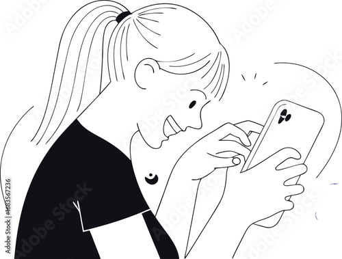 Excited girl using smartphone young woman