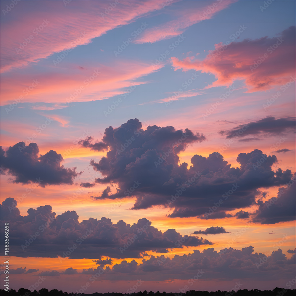 Fototapeta premium sky, clouds, sunset, sunrise, sunset, Yuanduo, beautiful, dreamy, colorful, dream, rosy clouds, blue sky, sea of ​​clouds, fairyland, heaven, dawn, nature