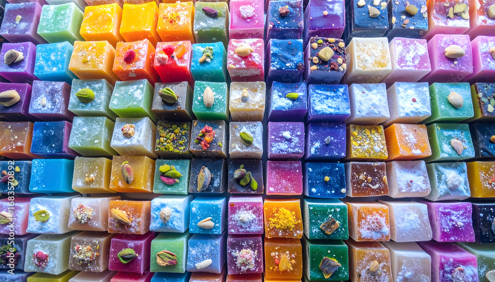Fototapeta premium Colorful Assortment of Gourmet Turkish Delight Candies.