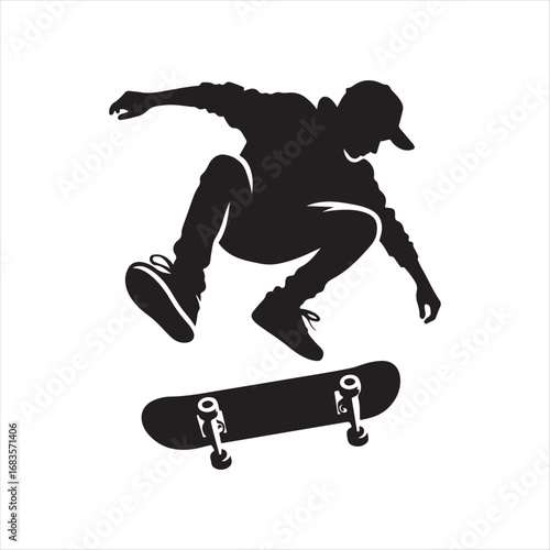 silhouette of a skateboarder jumping