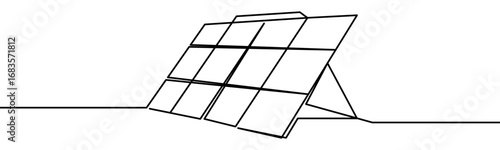 Solar panels. Symbol of renewable energy, green technology, sustainability and clean future, vector illustration in continuous line style