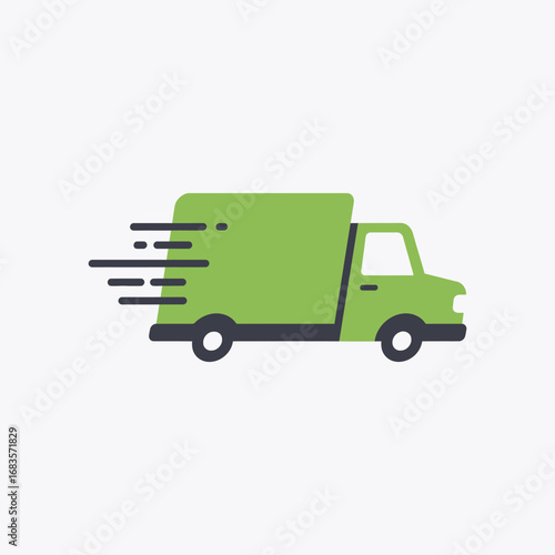 Green Delivery Truck with Speed Lines Delivering Packages Quickly.