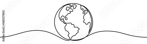 Earth planet sign. Symbol of global ecology, sustainability, environment protection and green future, vector illustration in continuous line style