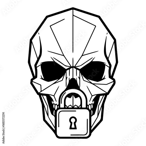 Ominous skull locked shut symbolizing silence secrecy and mystery vector illustration