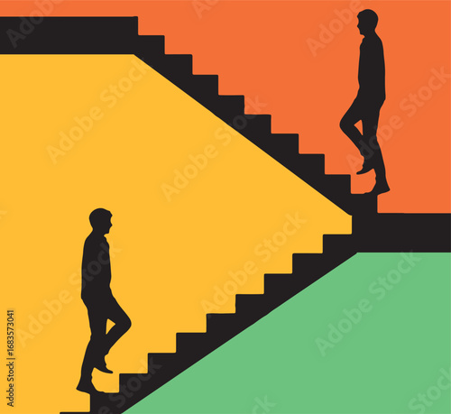 vector illustration of people and stair