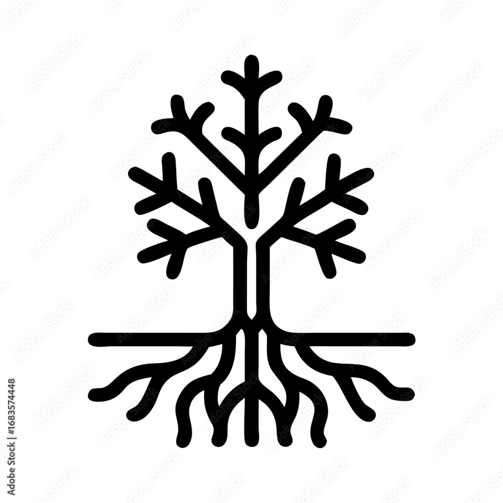 Fototapeta premium Vector art of tree with roots and branches in a minimalist style, perfect for logo or icon design representing nature and growth
