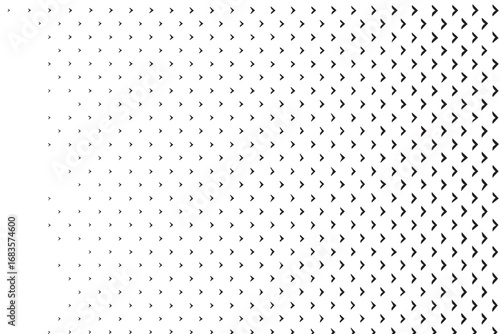 Abstract monochrome geometric pattern with a gradient effect transitioning from dense to sparse repeating arrow shapes creating a dynamic visual texture