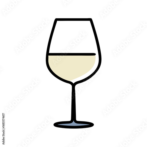 Vector art of elegant glass of white wine, a sophisticated alcoholic beverage for celebrations and parties in restaurants and bars