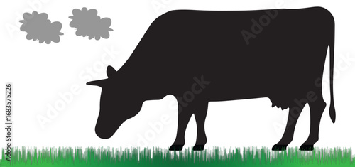 vector illustration of   eating grass cow icon 