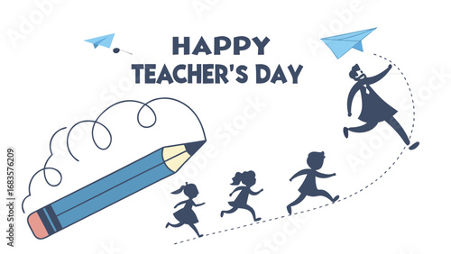 A festive teachers day chalkboard design with educational doodles and a celebratory message isolated on white background