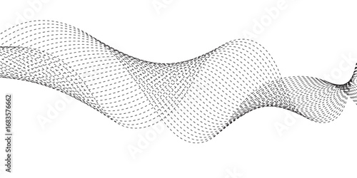 Minimalist illustration featuring dotted waveforms in black fading to gray, gracefully intertwining and creating a fluid, rhythmic structure on a clean white backdrop, symbolizing connectivity, 