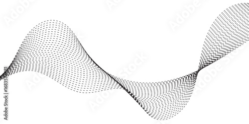 Minimalist illustration featuring dotted waveforms in black fading to gray, gracefully intertwining and creating a fluid, rhythmic structure on a clean white backdrop, symbolizing connectivity, 