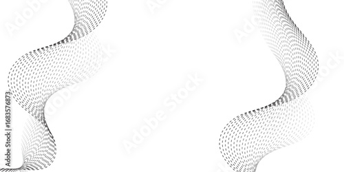 Dynamic wavy pattern of dotted lines in gradient black tones, flowing horizontally with overlapping curves that give depth and motion, resembling sound waves, data visualization, or digital abstract a