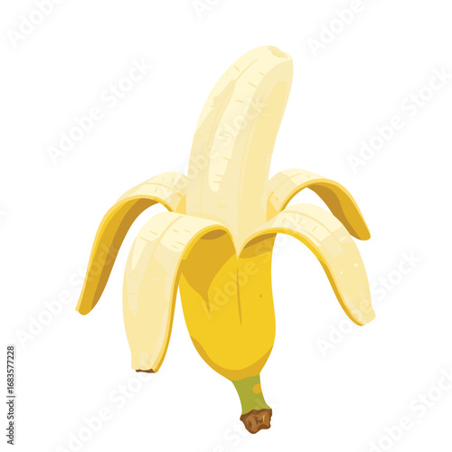 Banana icon set isolated vector illustration. Peel bananas, yellow fruit and a bunch of bananas. Tropical fruits, banana snacks or vegetarian nutrition.