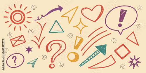 Vector sketch illustration of a hand-drawn zodiac alphabet font with a heart and arrow sign design