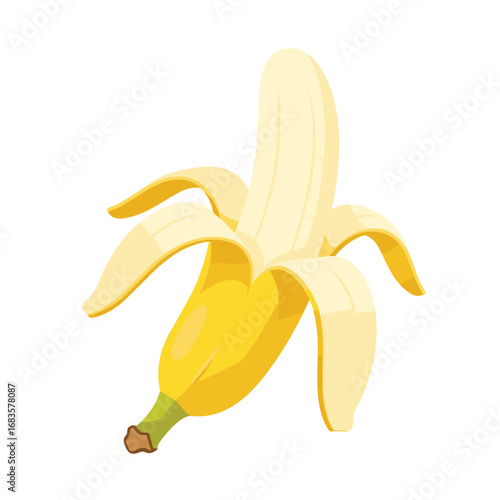 Banana icon set isolated vector illustration. Peel bananas, yellow fruit and a bunch of bananas. Tropical fruits, banana snacks or vegetarian nutrition.