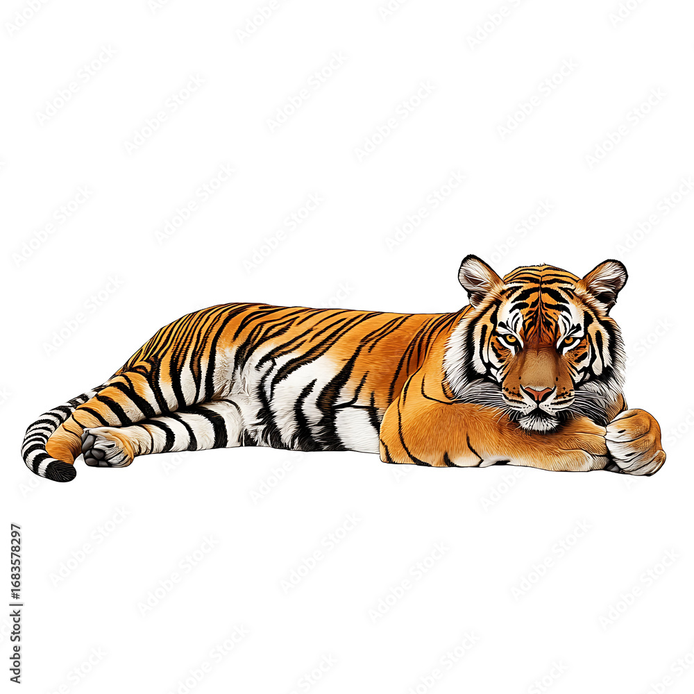 Obraz premium tiger resting at snow isolated on transparen background (PNG)
