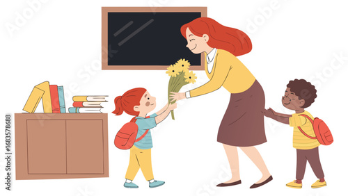 A delightful teachers day illustration featuring charming icons and heartfelt messages for educators isolated on white background